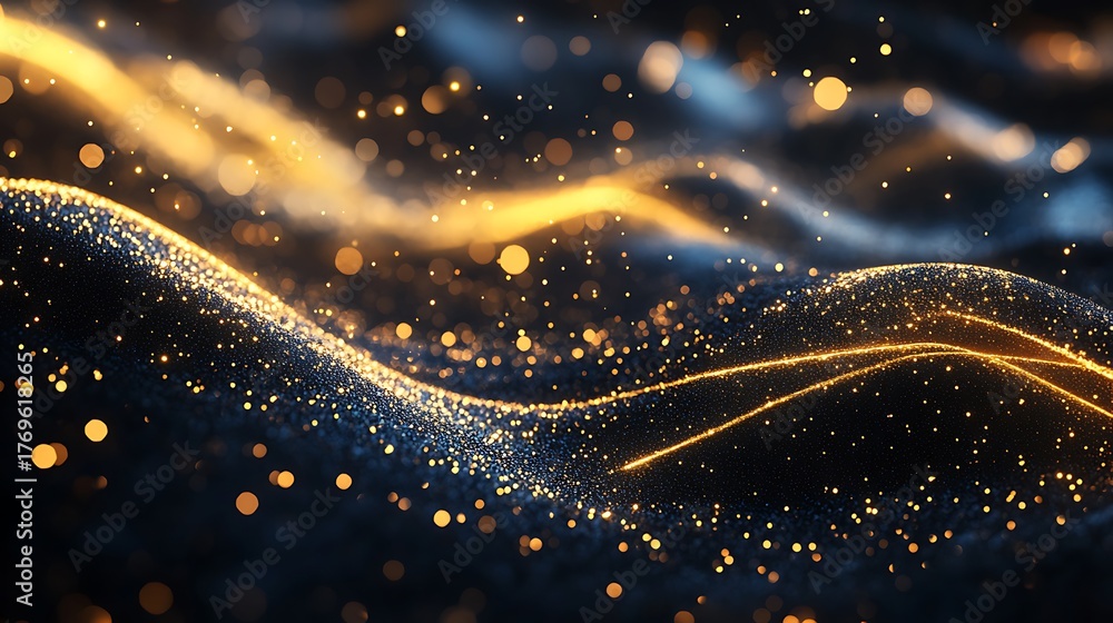 Fototapeta premium Abstract flowing golden light particles and waves creating a magical cosmic background effect
