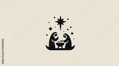 Nativity Scene Showing Figures Gathered Around a Manger Under a Bright Star