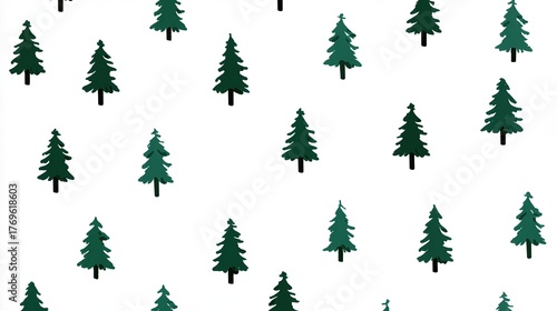 Pattern of Evergreen Trees on a White Background, Showcasing Nature's Beauty in a Simple Design