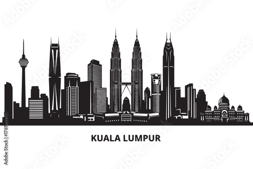 Silhouette of kuala lumpur skyline isolated on white background, featuring iconic landmarks and representing the citys modern architecture vector illustration