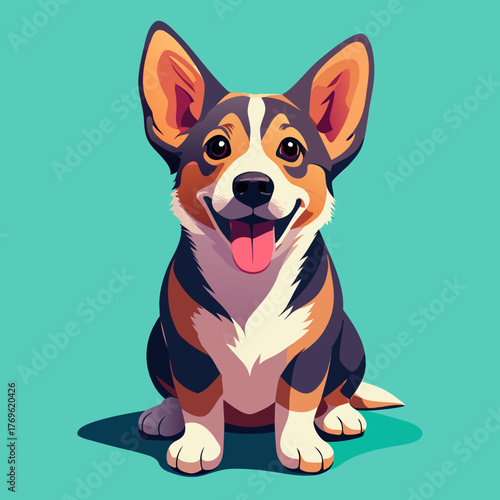 Happy Corgi Dog Sitting with Tongue Out