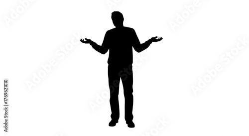 A black silhouette of a man with arms outstretched in a gesture
