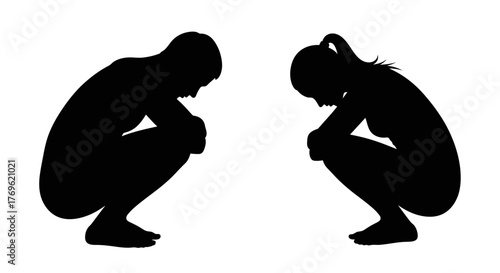Two figures in silhouette appearing dejected and facing one another