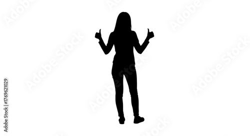 Silhouette of a woman giving dual thumbs up with a confident pose