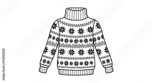 A black and white fashion illustration of a cozy winter sweater