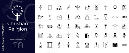Christian Religion Duotone Editable Icons set. Vector illustration in modern thin duotone style of Christian Religion icons: christian, faith, religion, etc