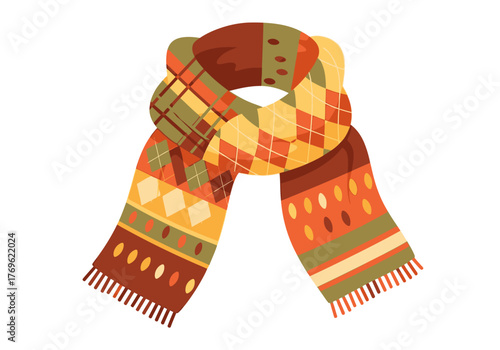 Cozy Autumn Scarf with Argyle and Geometric Patterns, Perfect for Fall Fashion