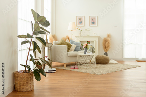 Cuadro en lienzo Cozy Living Room With Soft Tones and Warm Decor in a Modern Home Setting