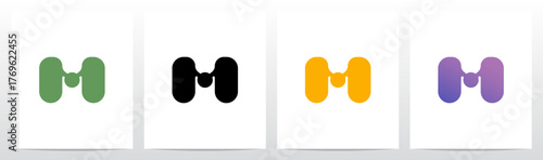 Rounded Rectangle Dots Connected Organic Shape Letter Logo Design M