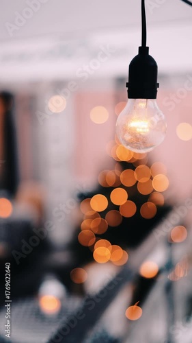 Warm winter atmosphere with glowing lights and holiday decorations in a cozy outdoor setting