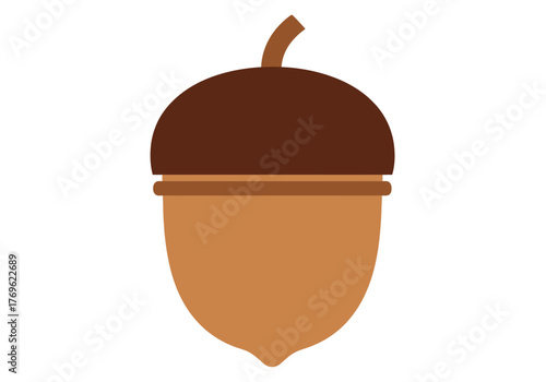 A simple, stylized illustration of an acorn, a nut from an oak tree, depicted in shades of brown.