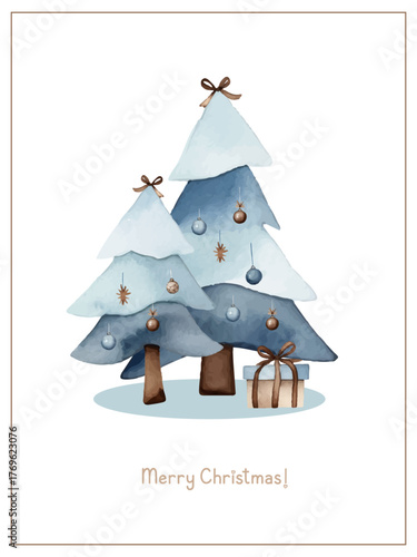 Festive watercolor Christmas tree card 