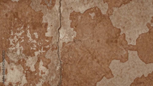 Cement wall with brown color paint and peeling.