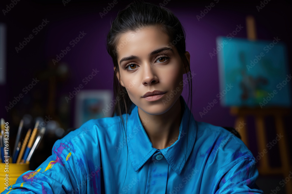 Fototapeta premium Creative artist in a studio with a thoughtful vibe