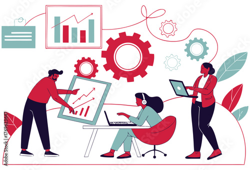 Business Teamwork and Collaboration Illustration with Office Characters