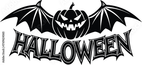 Halloween vector illustration featuring a grinning pumpkin with bat wings, spooky jack-o’-lantern character, scary holiday design, perfect for Halloween party, poster, and decoration themes