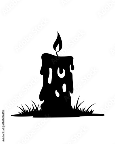 Spooky Halloween candle flickering ominously in the dark, a haunting seasonal silhouette art