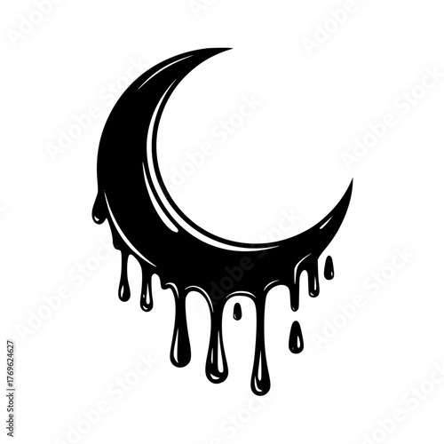 Melting crescent moon vector design element for goth, Halloween, or celestial themes artwork