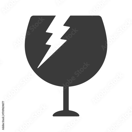 割れてヒビが入ったグラスの黒いアイコン - 壊れ物･ワレモノ注意のマークや不燃ごみのイラスト素材