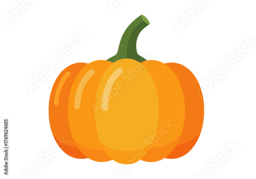 A vibrant orange pumpkin with a green stem, depicted in a simple, flat illustration style on a white background.