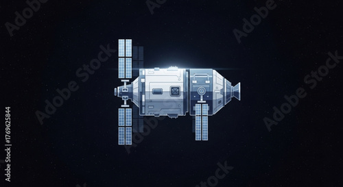 Space station orbiting in dark space