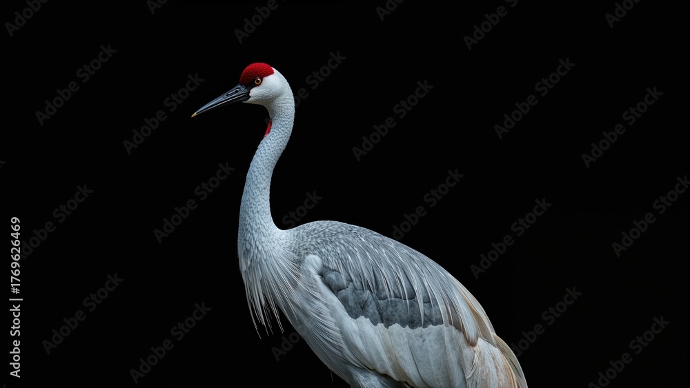 Obraz premium isolated red-crowned crane on black background