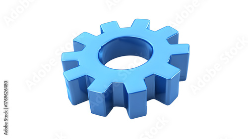 Blue cogwheel isolated on transparent background, a simple gear for mechanics, ai generated image