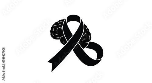 Black ribbon intertwined with a stylized brain symbol on a white background vector image