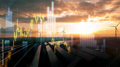 Increase in electricity prices on the world market. Green energy in full development.Investment finance chart,stock market business and exchange financial growth graph.