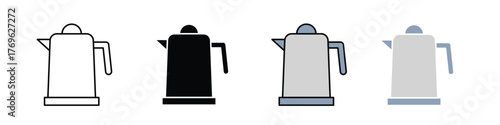 Kettle icon in outline, solid, and color styles. Ideal for kitchen, tea, coffee, and household appliance designs.