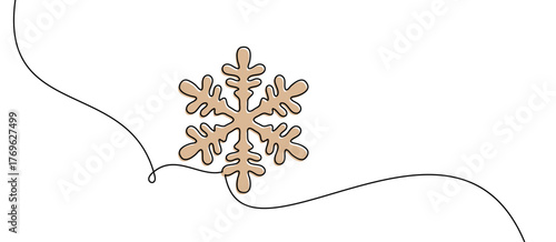 Vector illustration of a gold-colored snowflake suspended on a flowing curved line, adding a festive winter charm.