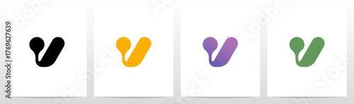 Rounded Rectangle Dots Connected Organic Shape Letter Logo Design V