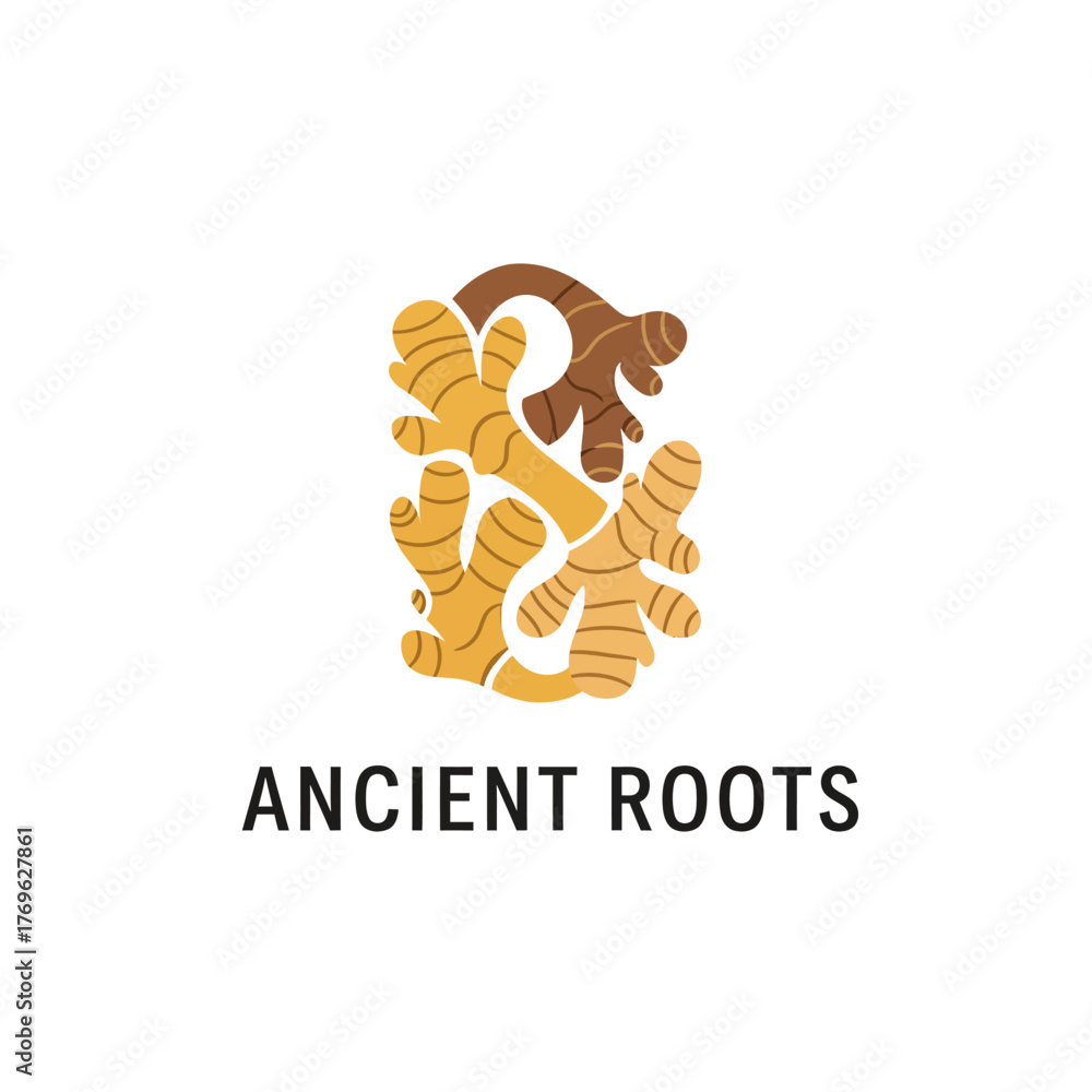 Fototapeta premium Ancient Roots Ginger Spice Pattern Logo