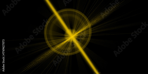 Abstract yellow light burst effect with radial streaks emanating from the center on a dark background. Collection of light flares, flash of stars and light. On a transparent background. 