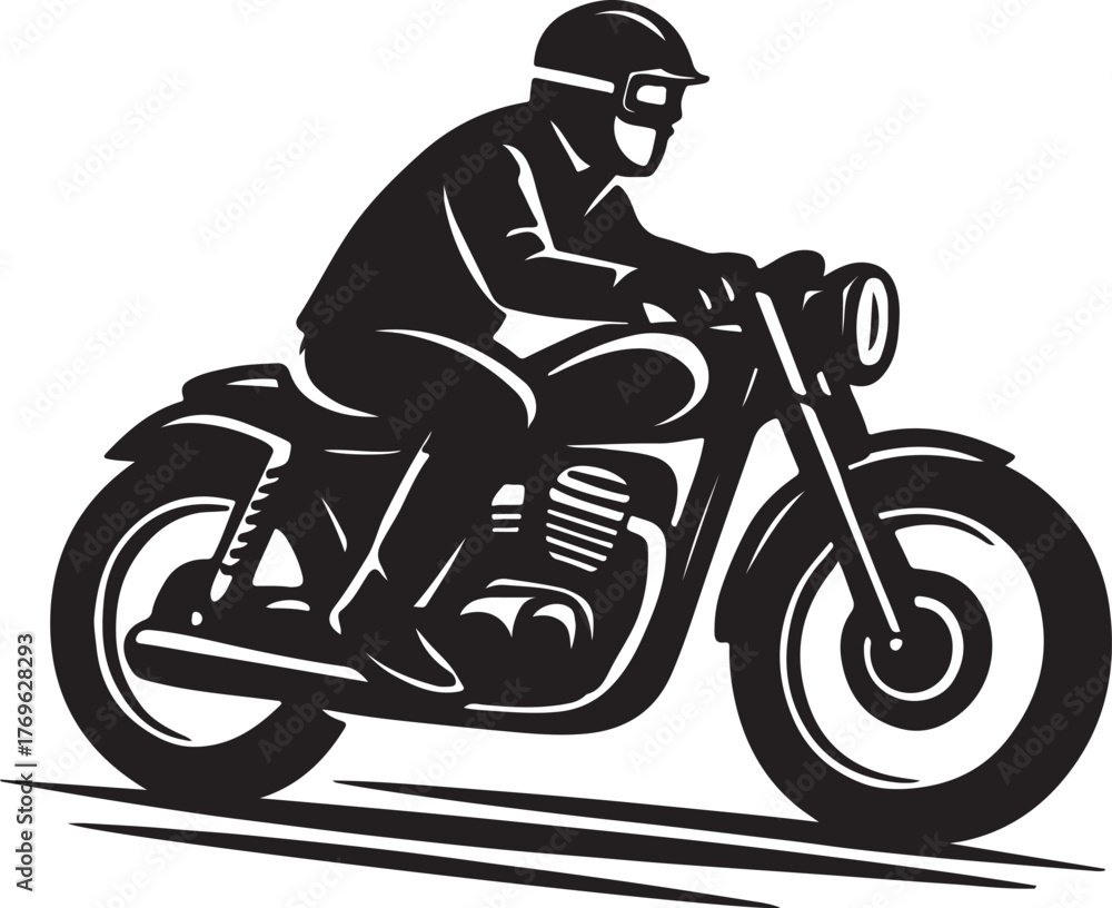Fototapeta premium Black silhouette of a person riding a motorcycle rider