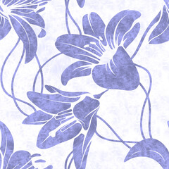 Fototapete Schmetterlinge im Grunge Aquarell Lilien Nahtloses Blumenmuster  © Santiago