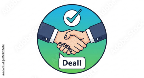 Handshake with checkmark and deal for agreement