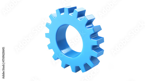 Simple blue cogwheel isolated on transparent background, a gear for machinery , ai generated image