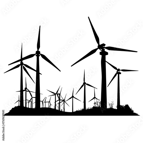 Wind turbines farm silhouette renewable energy power generation vector