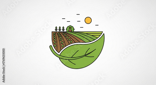 Illustration of a farm landscape inside a leaf