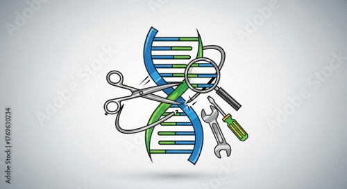 Genetic engineering concept showing dna with tools