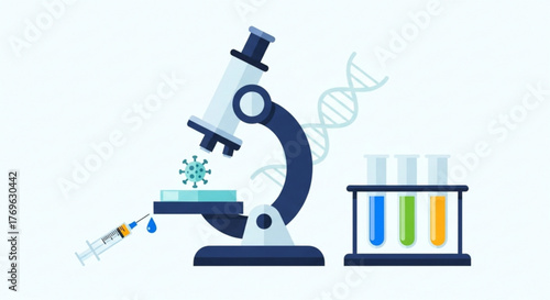 Illustration of vaccine development with microscope