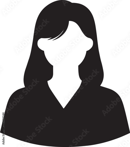 Generic Woman Avatar Icon with Black Hair and White Face Silhouette