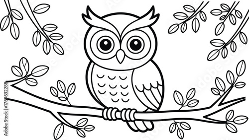 Illustration of an owl perched on a branch silhouette