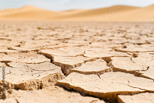 Fototapeta Naklejka Na Ścianę i Meble -  A cracked, dried-out section of desert floor breaking the dune pattern