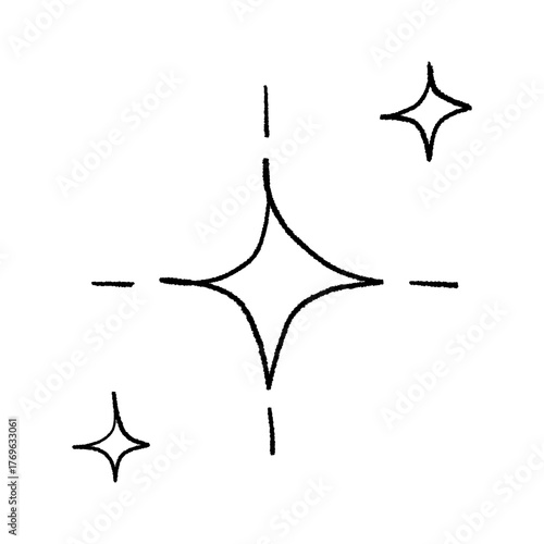 手書きのキラキラ、ピカピカ、星のアイコン、装飾、漫符 ベクター黒