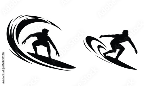 Dynamic silhouettes of surfers riding waves capturing the thrill of ocean sports silhouette