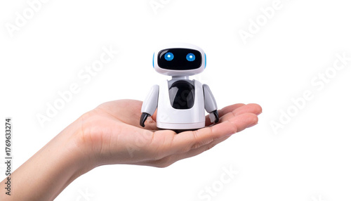 Wallpaper Mural A person's hand carefully cradles a miniature robot, emphasizing technology and connection. The robot has a minimalist design with a friendly appearance, representing futuristic innovation Torontodigital.ca