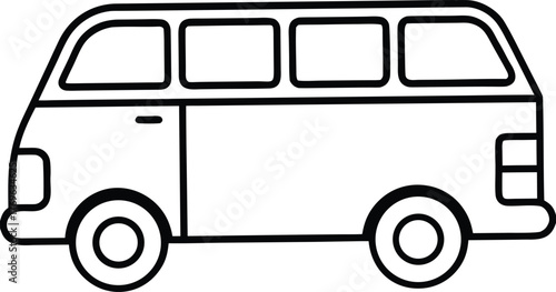 Travel Van Outline Vector Minimal Line Art Illustration on White Background