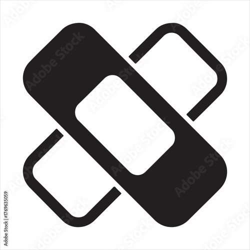 Simple black icon of two bandages crossed over each other forming an x shape